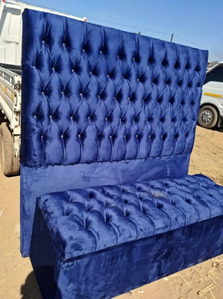 Blue upholstered king size headboard made in Cape Town