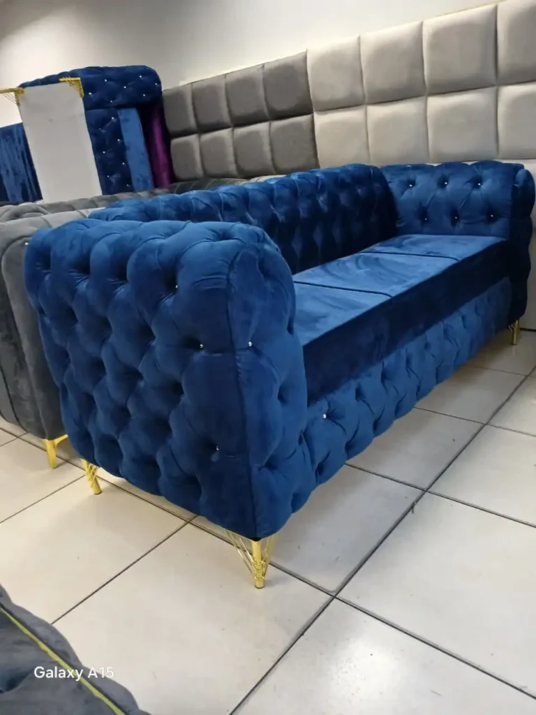 Blue upholstered sofa custom made in Cape Town