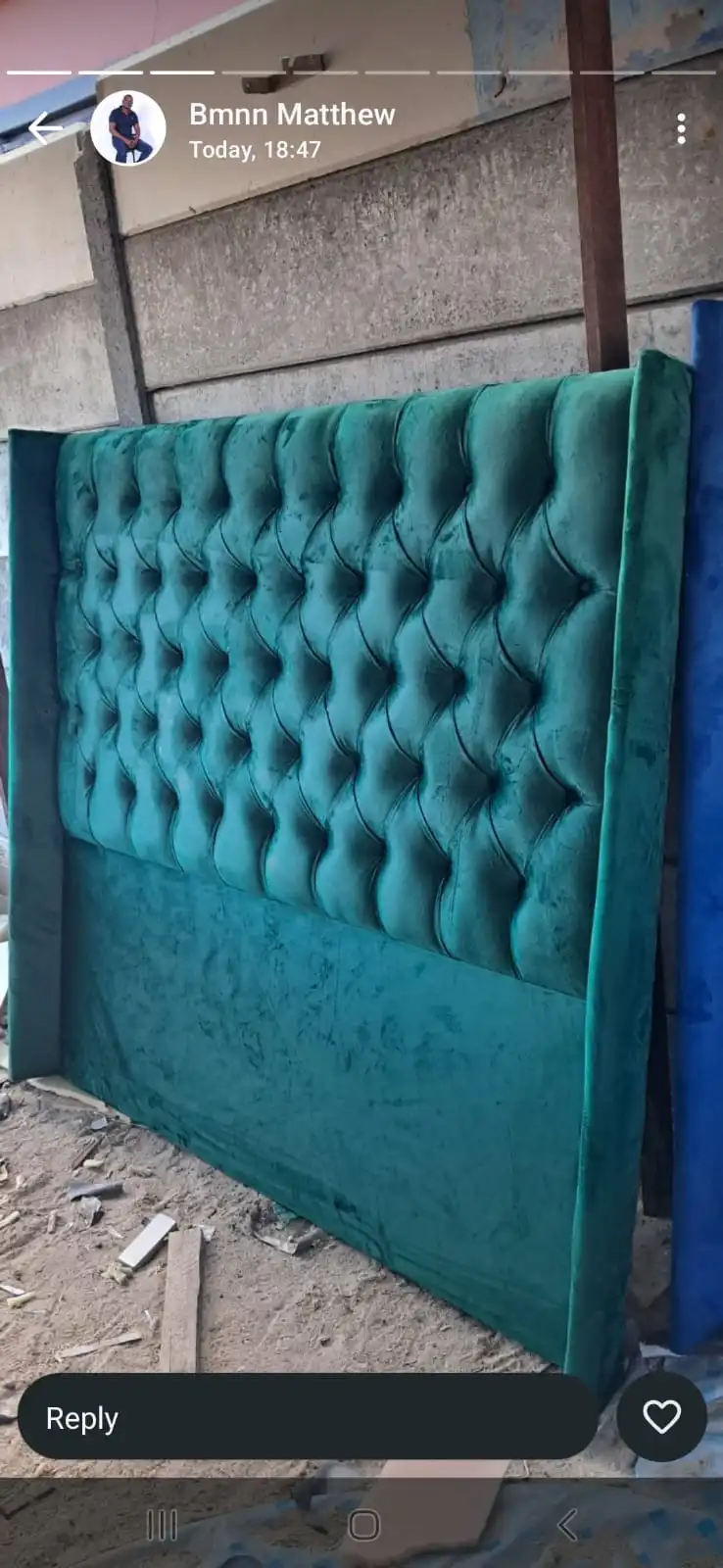 Green upholstered headboard made in Cape Town