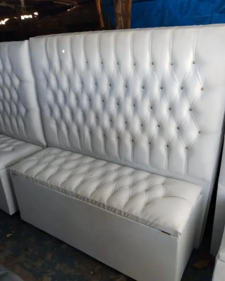 White upholstered headboard custom made in Cape Town
